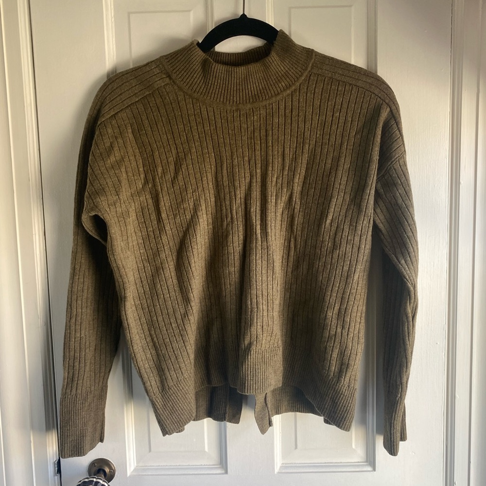 Steven Alan Merino Wool Sweater S olive Mock Neck Ribbed Knit